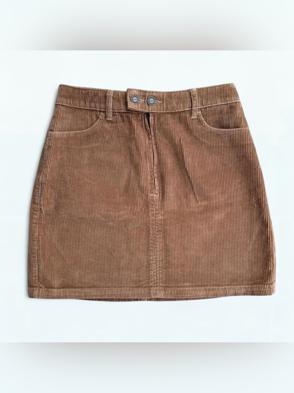 Hollister Camel Corduroy High Rise Mini Skirt 5 Zip Front Y2K Indie Cotton